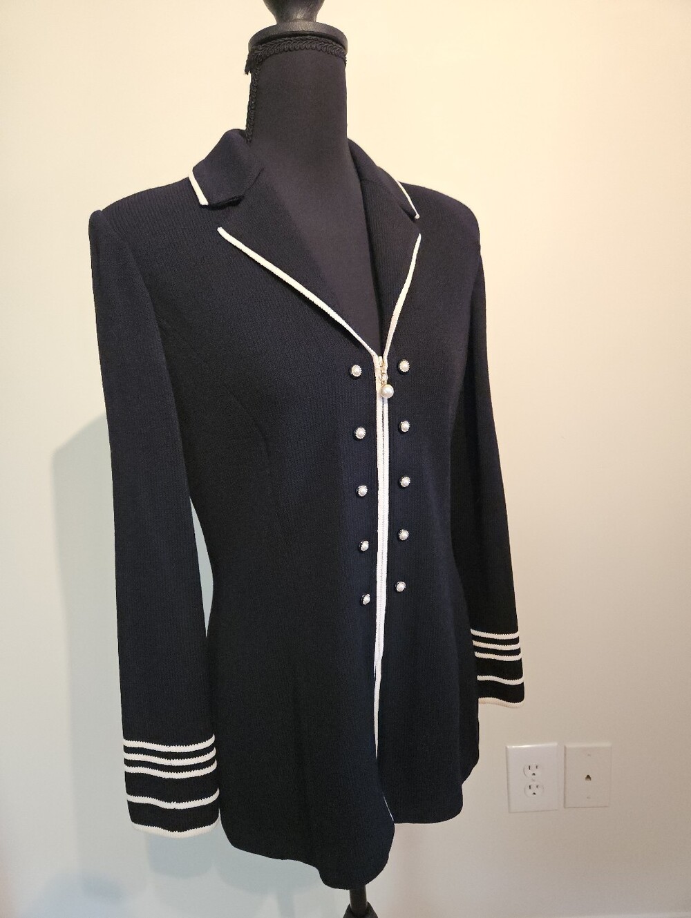 St John Vintage Knit Double-Breasted Blazer with White Trim